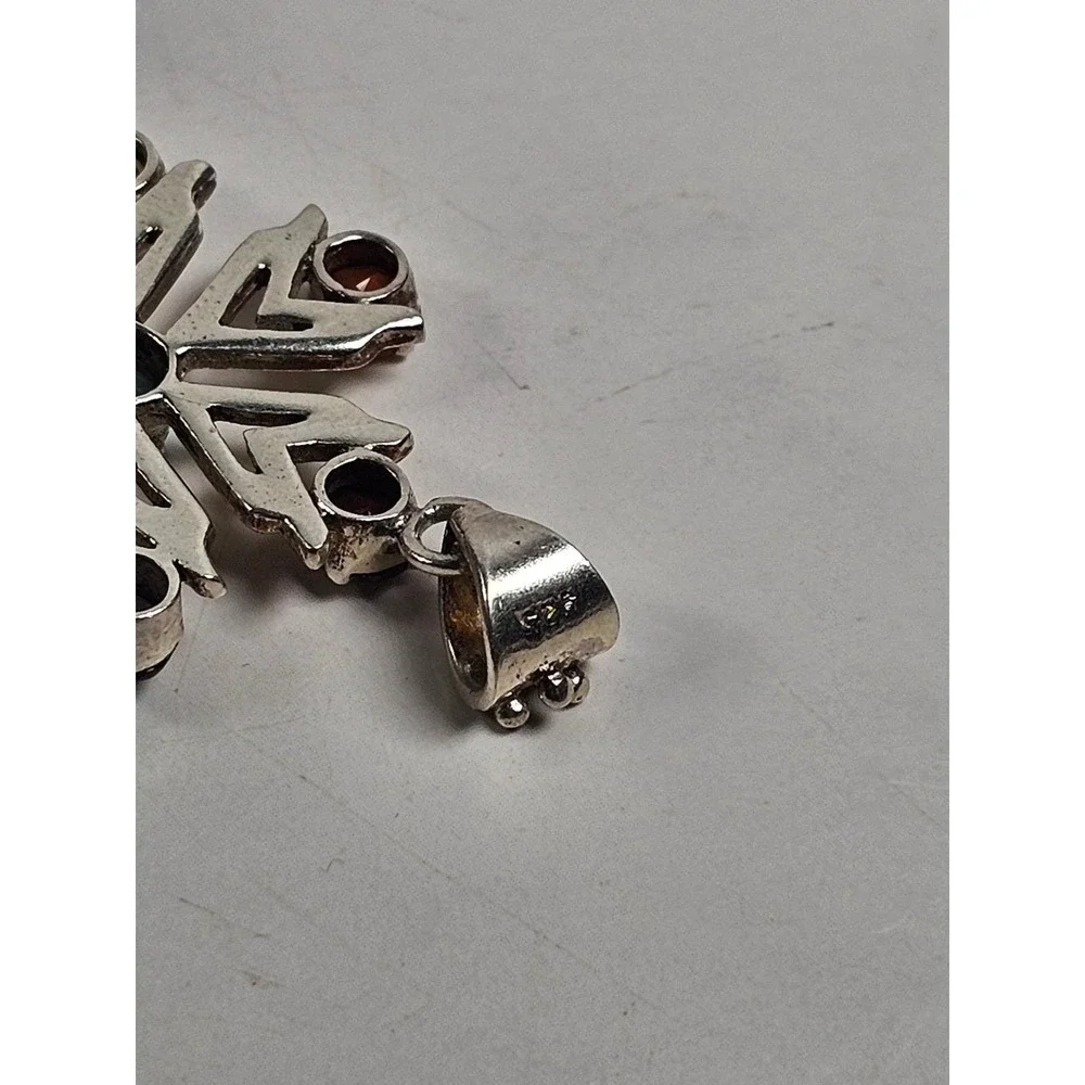 Vintage Sterling Silver Multistone Snowflake Pendant | Colorful Gemstone Charm - Picture 7 of 7